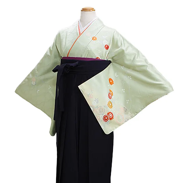 卒業式袴 訪問着 うすみどり色 105 紺袴【身長155cm位】