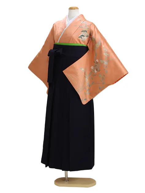 卒業式袴 訪問着 ｵﾚﾝｼﾞ 107 紺袴【身長155cm位】