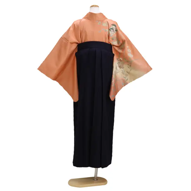 卒業式袴 訪問着 ｵﾚﾝｼﾞ 107 紺袴【身長155cm位】