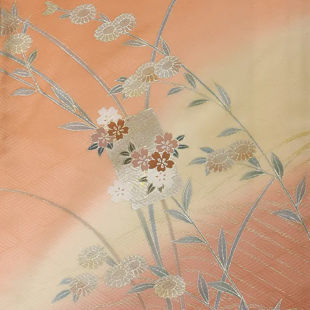 卒業式袴 訪問着 ｵﾚﾝｼﾞ 107 紺袴【身長155cm位】