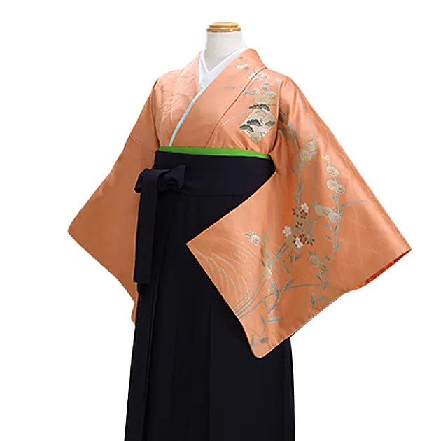 卒業式袴 訪問着 ｵﾚﾝｼﾞ 107 紺袴【身長155cm位】