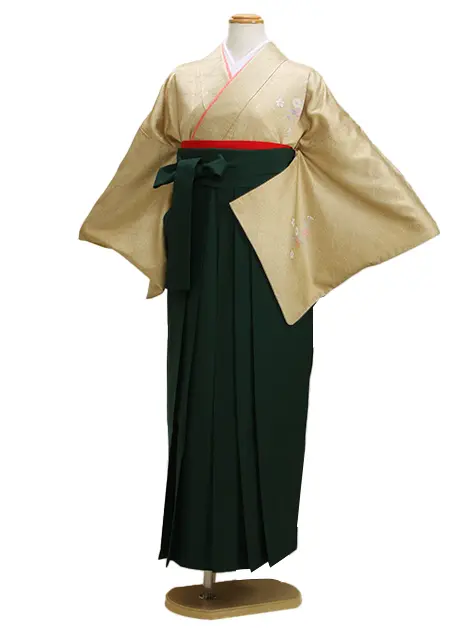 卒業式袴 訪問着 黄土色 110 緑袴【身長155cm位】