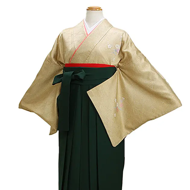 卒業式袴 訪問着 黄土色 110 緑袴【身長155cm位】