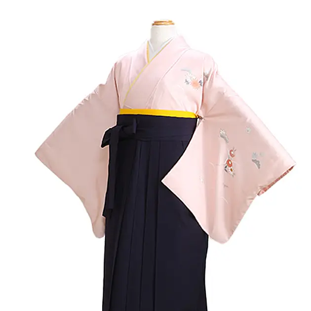 袴【大きいサイズ】訪問着 ピンク色 111 紺袴【身長165cm位】