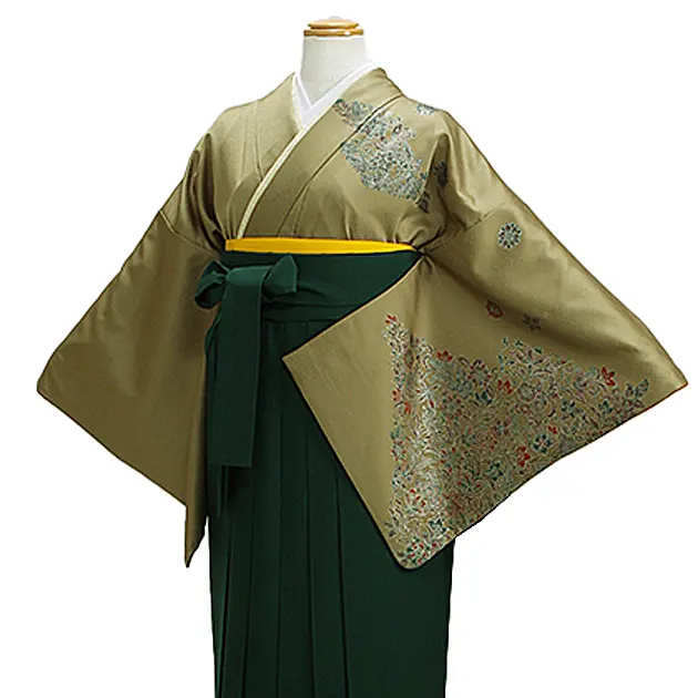 卒業式袴 訪問着 ﾓｽｸﾞﾘｰﾝ 113 緑袴【身長160cm位】