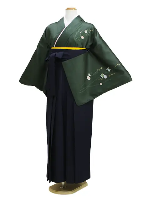 卒業式袴 訪問着 深緑色 117 紺袴【身長160cm位】