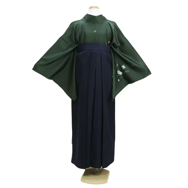 卒業式袴 訪問着 深緑色 117 紺袴【身長160cm位】