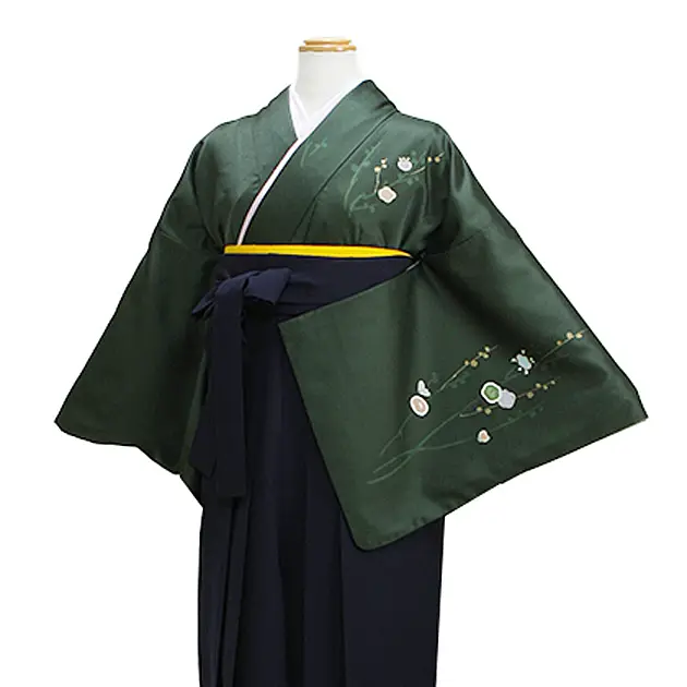 卒業式袴 訪問着 深緑色 117 紺袴【身長160cm位】