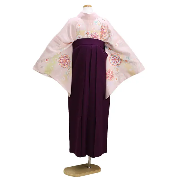 卒業式袴 訪問着 うすﾋﾟﾝｸ 180 紫袴【身長165cm位】