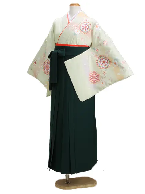 卒業式袴 訪問着 うす黄緑色 181 緑袴【身長160cm位】