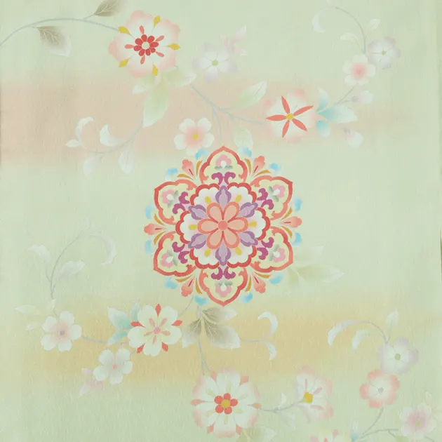 卒業式袴 訪問着 うす黄緑色 181 緑袴【身長160cm位】