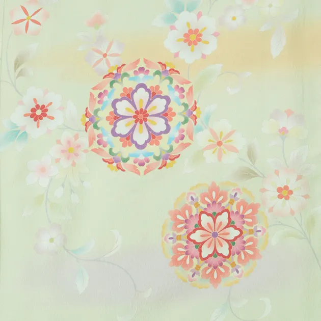 卒業式袴 訪問着 うす黄緑色 181 緑袴【身長160cm位】