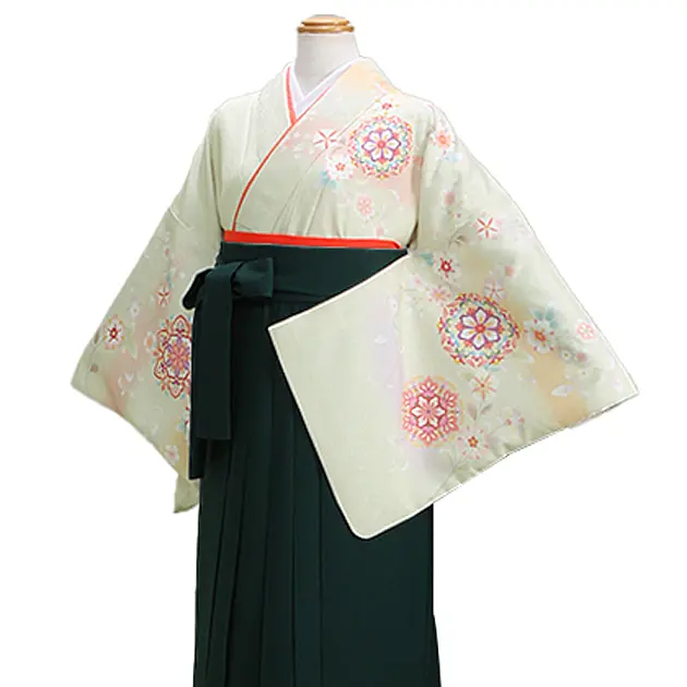 卒業式袴 訪問着 うす黄緑色 181 緑袴【身長160cm位】