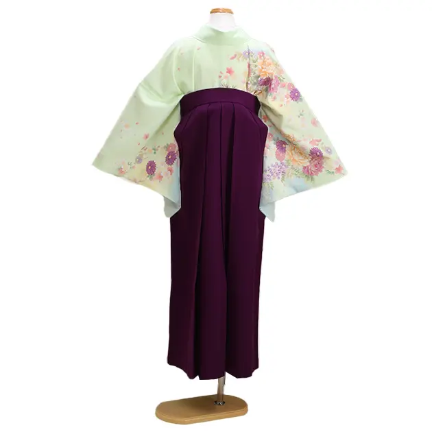 卒業式袴 訪問着 黄緑色･ｸﾞﾚｰ 183 紫袴【身長155cm位】