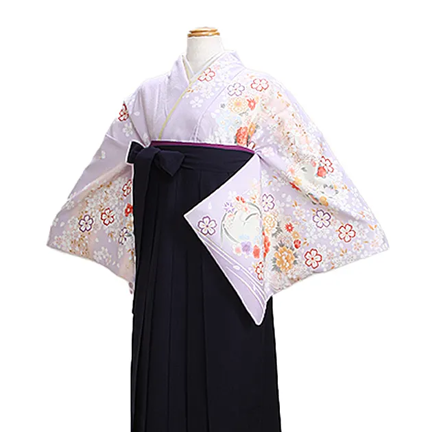 袴【大きいサイズ】訪問着 薄紫色 185 紺袴【身長160cm位】