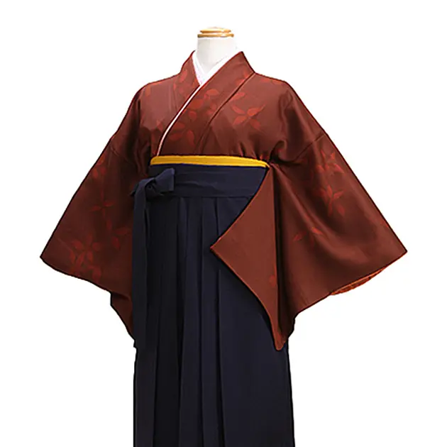 【正絹】卒業式袴 小紋 茶 64 紺袴【身長155cm位】