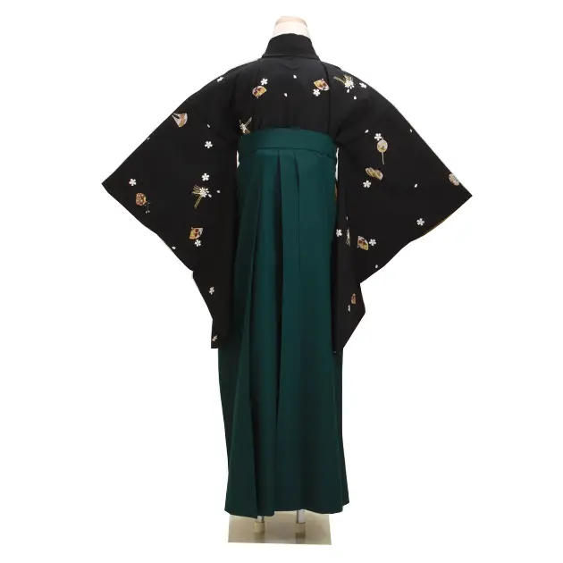 ｼﾞｭﾆｱ袴 卒業式 黒 0253 緑袴【身長150cm位】