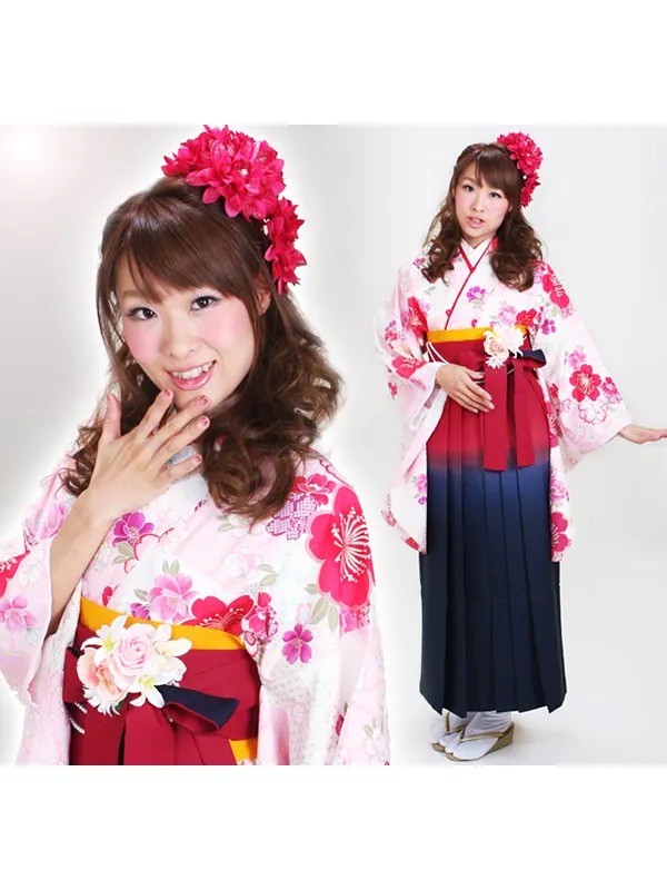 ｼﾞｭﾆｱ袴 卒業式 白 桜 0297 柄袴【身長155cm位】