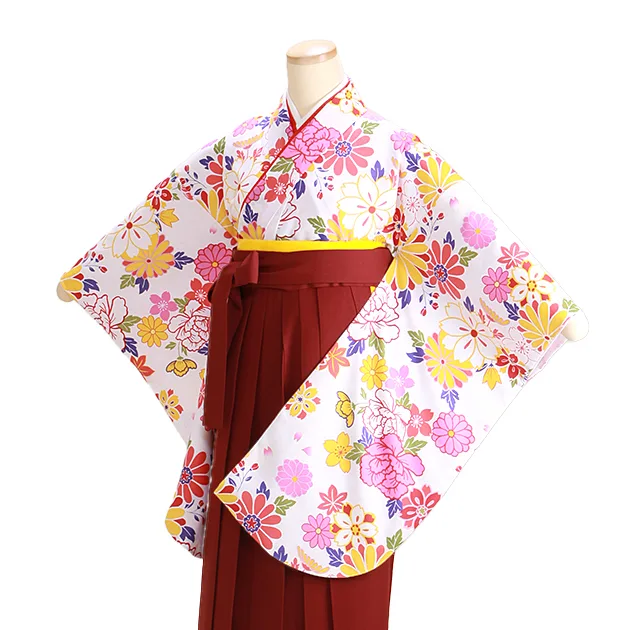 ｼﾞｭﾆｱ袴 卒業式 白花 0306 ｴﾝｼﾞ袴【身長145cm位】