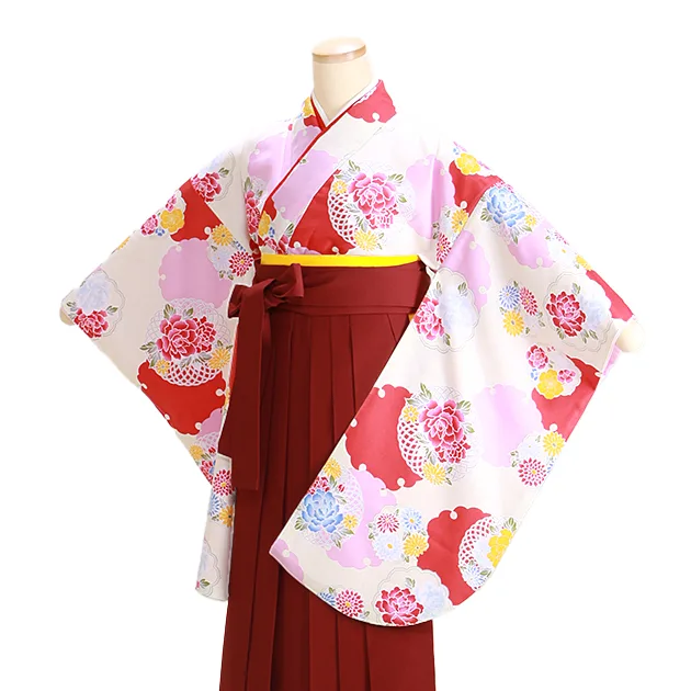 ｼﾞｭﾆｱ袴 卒業式 白花 0307 ｴﾝｼﾞ袴【身長145cm位】