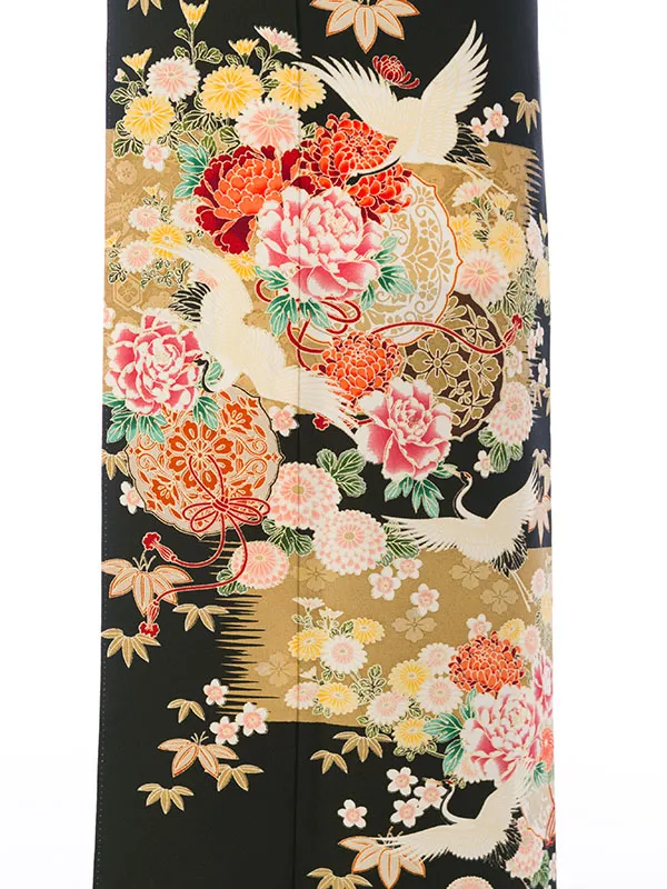 黒留袖 E-4A0001 華紋に飛翔鶴