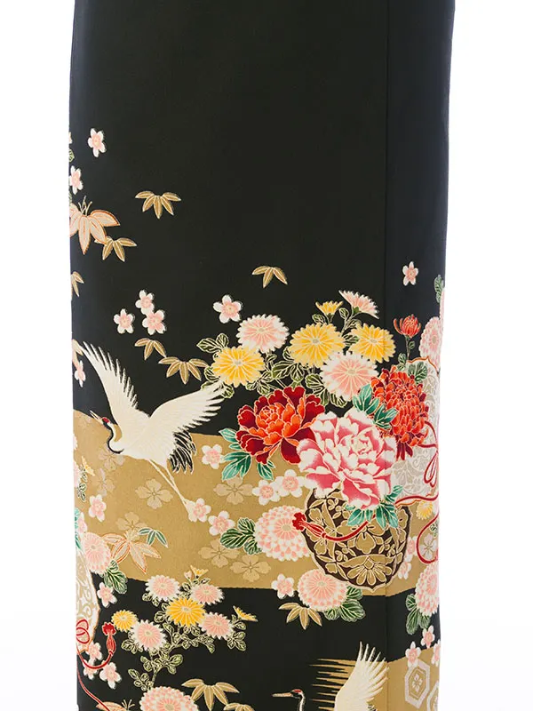 黒留袖 E-4A0001 華紋に飛翔鶴