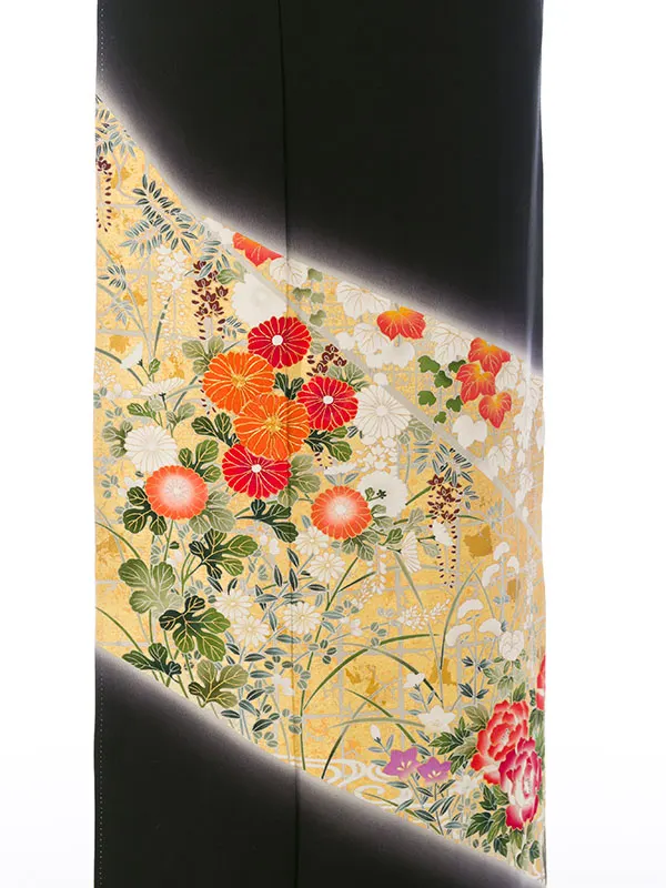 黒留袖 MT-032 黒留袖 正絹 箔に四季草花