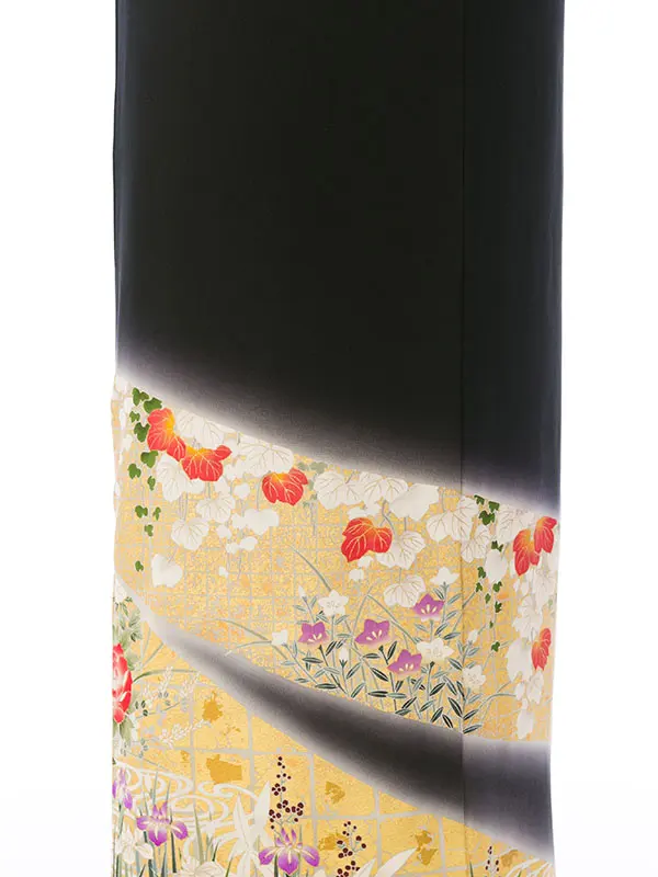 黒留袖 MT-032 黒留袖 正絹 箔に四季草花