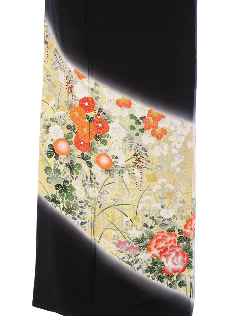 黒留袖 MT-032 黒留袖 正絹 箔に四季草花