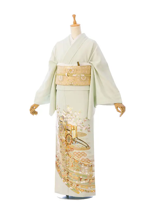 色留袖 HAB2162 桂由美 薄ｸﾞﾘｰﾝ 熨斗に御所解文様