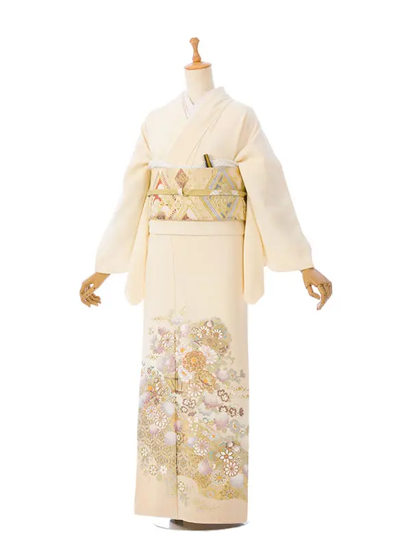 色留袖 HAB2164 桂由美 ｸﾘｰﾑ 花籠に四季花 金彩