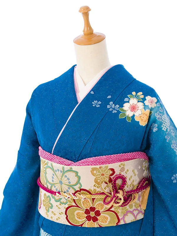 振袖 4S950 ﾌﾞﾙ-ﾗﾒ織ぼかし 桜 道長
