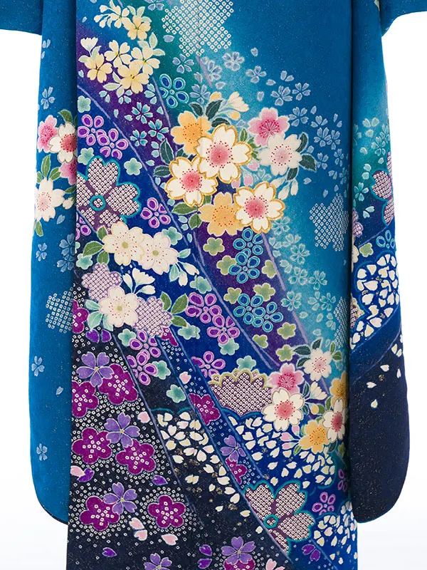 振袖 4S950 ﾌﾞﾙ-ﾗﾒ織ぼかし 桜 道長