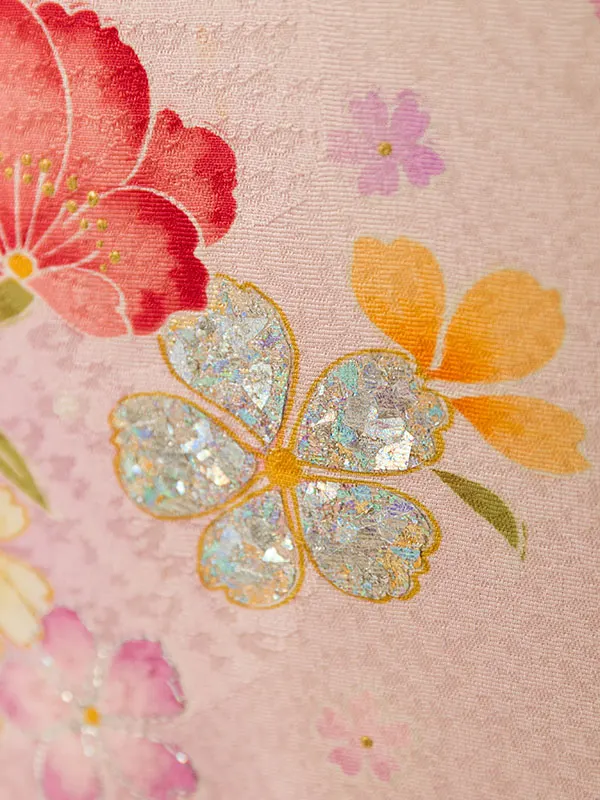 振袖 5S174 薄黄色 花にﾘﾎﾞﾝ