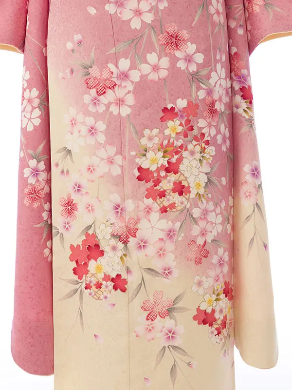 振袖 5S373 ﾋﾟﾝｸ地 裾ｸﾘｰﾑ 桜花籠