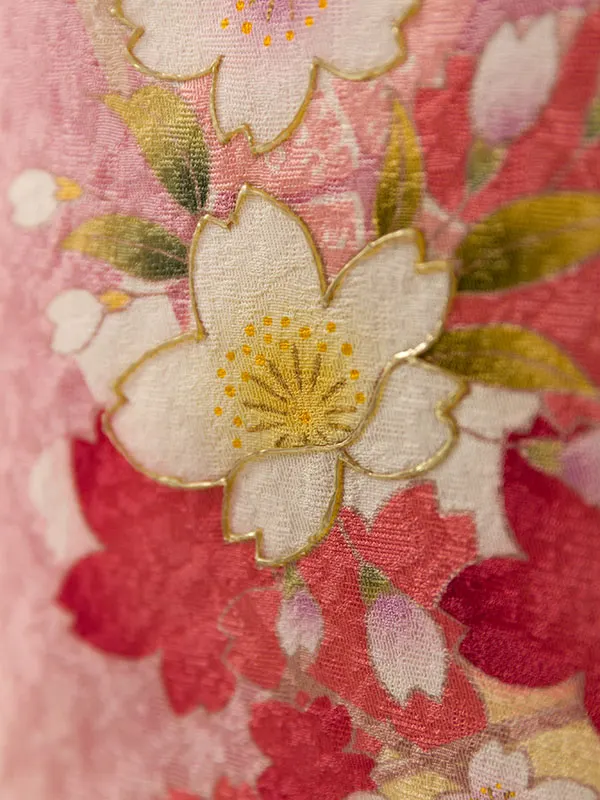 振袖 5S373 ﾋﾟﾝｸ地 裾ｸﾘｰﾑ 桜花籠