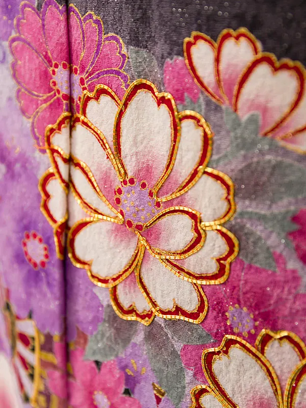 振袖 5S513 黒ﾗﾒ地 桜 まり 花車