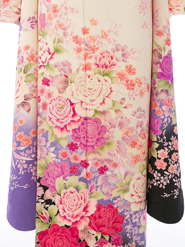 振袖 5S640 白地 紫ぼかし 薔薇と小花