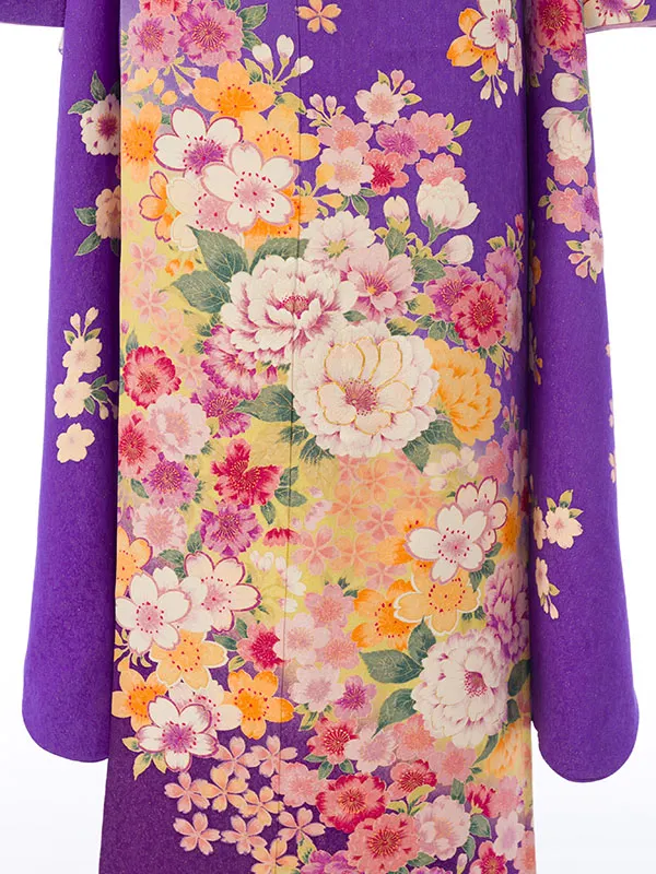 振袖 6S247 紫地 ﾗﾒ織 牡丹と桜