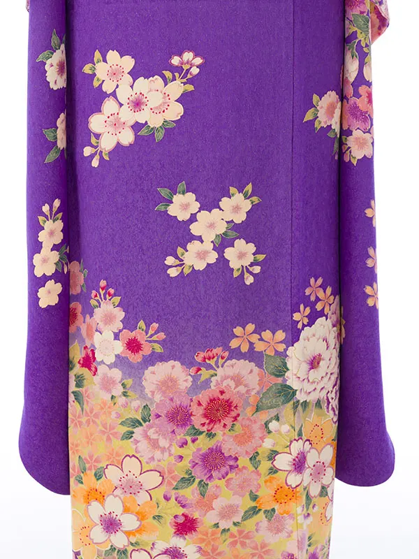 振袖 6S247 紫地 ﾗﾒ織 牡丹と桜
