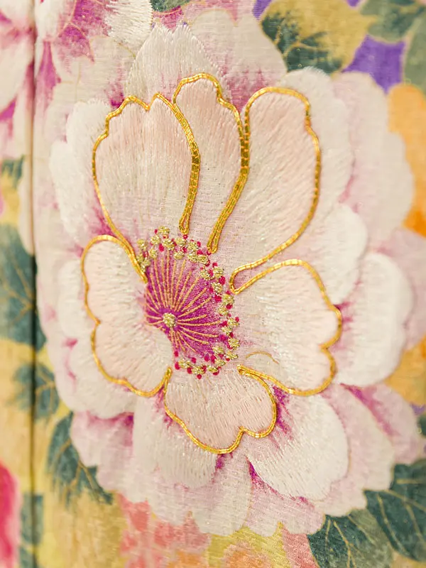 振袖 6S247 紫地 ﾗﾒ織 牡丹と桜