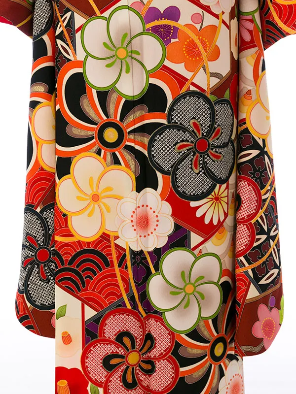 振袖 0S0093 芸艸堂 赤 ねじり梅 青海波