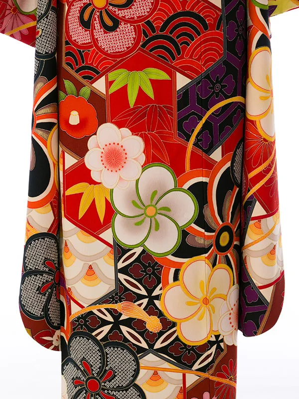 振袖 0S0093 芸艸堂 赤 ねじり梅 青海波