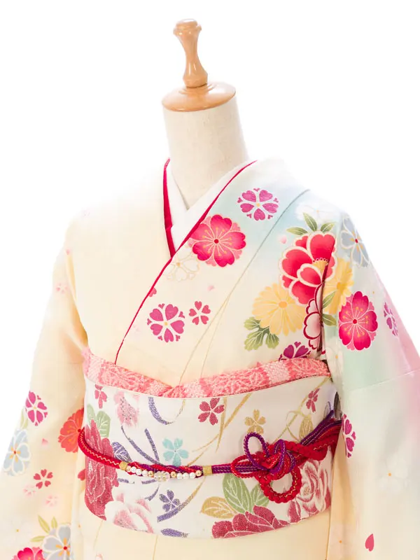 振袖 1S1109 黄色地ﾊﾟｽﾃﾙぼかし 桜菊鞠