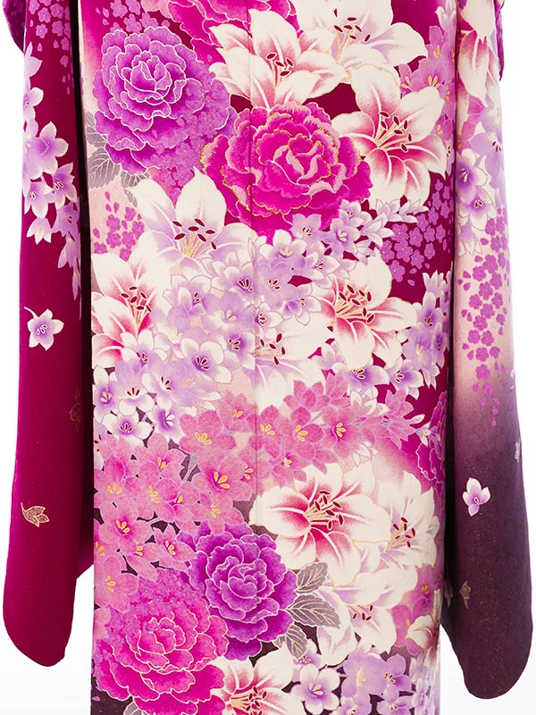 振袖 6S897 ﾜｲﾝ/白 百合 牡丹