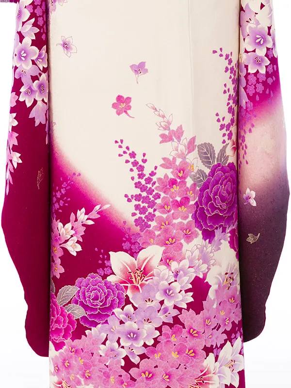 振袖 6S897 ﾜｲﾝ/白 百合 牡丹