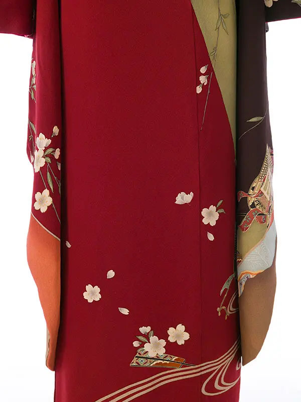振袖 4S416 こげ茶/赤茶染め分け 御所車
