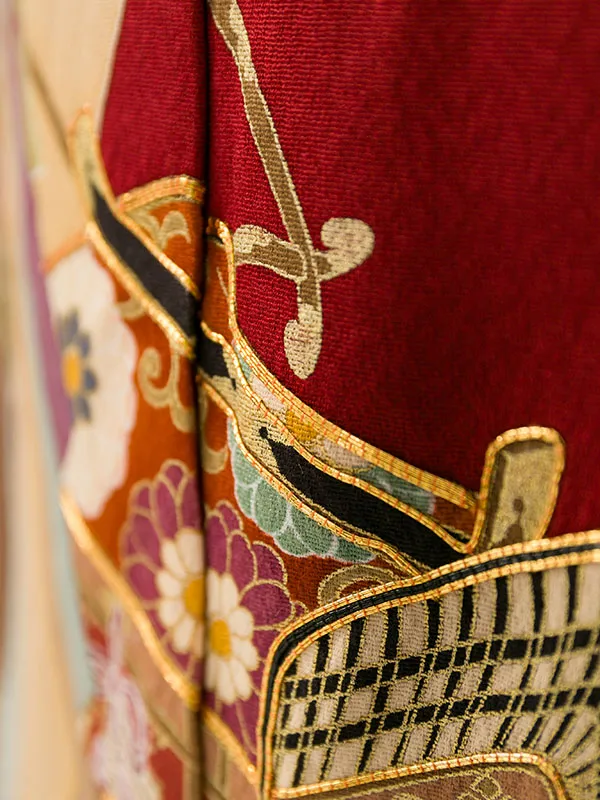 振袖 4S416 こげ茶/赤茶染め分け 御所車