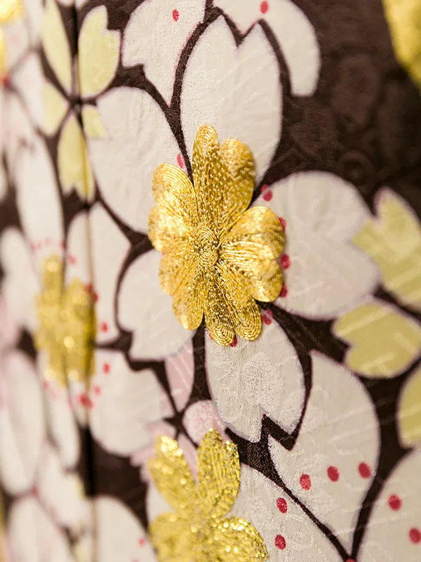 振袖 6S749 赤地 熨斗に桜 絞り柄 金彩