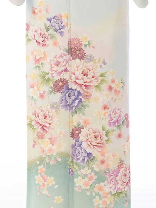 訪問着 2L722 ﾌﾞﾙｰ系 桜 薔薇 菊